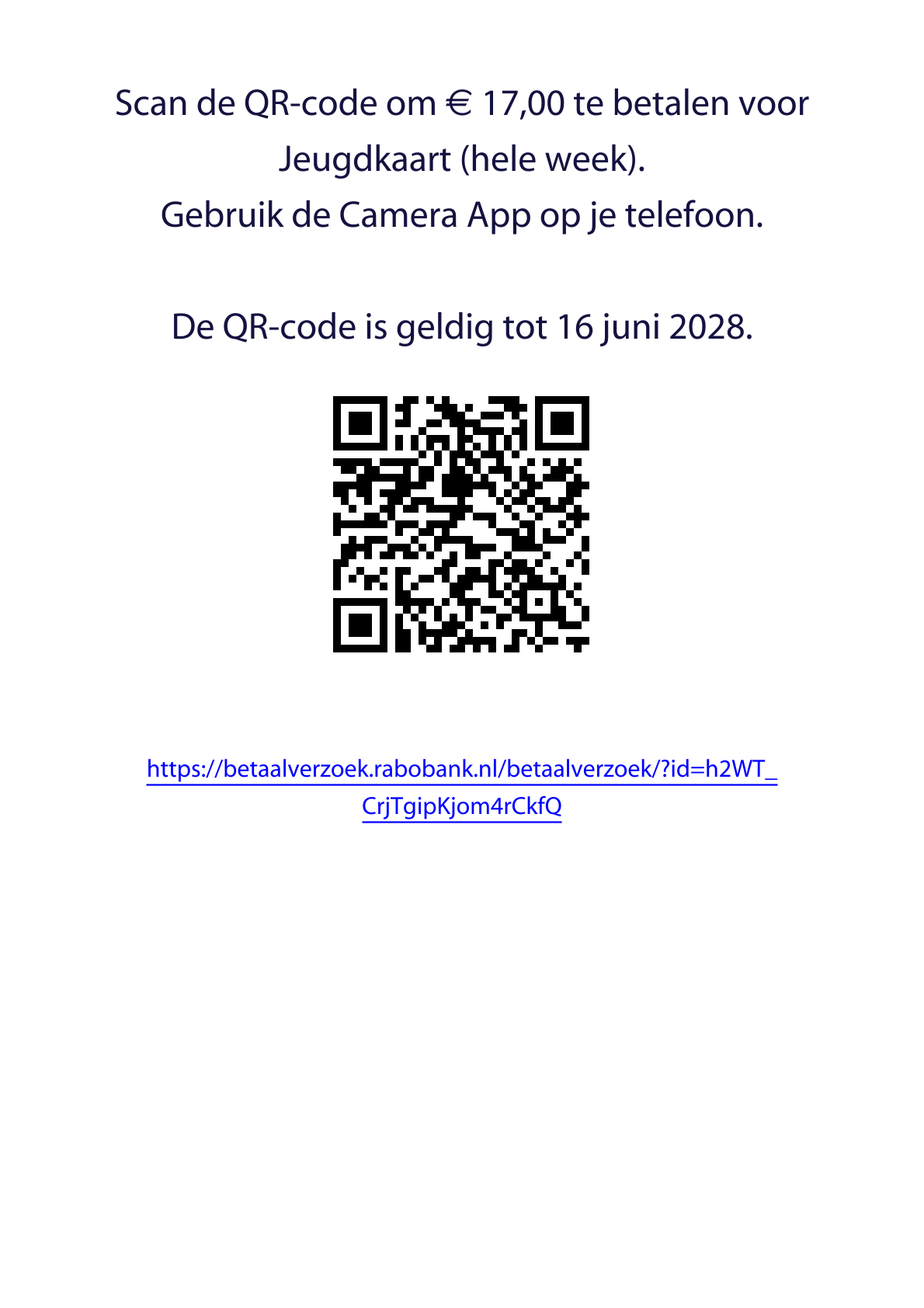 QR-code voor Jeugdkaart betaling