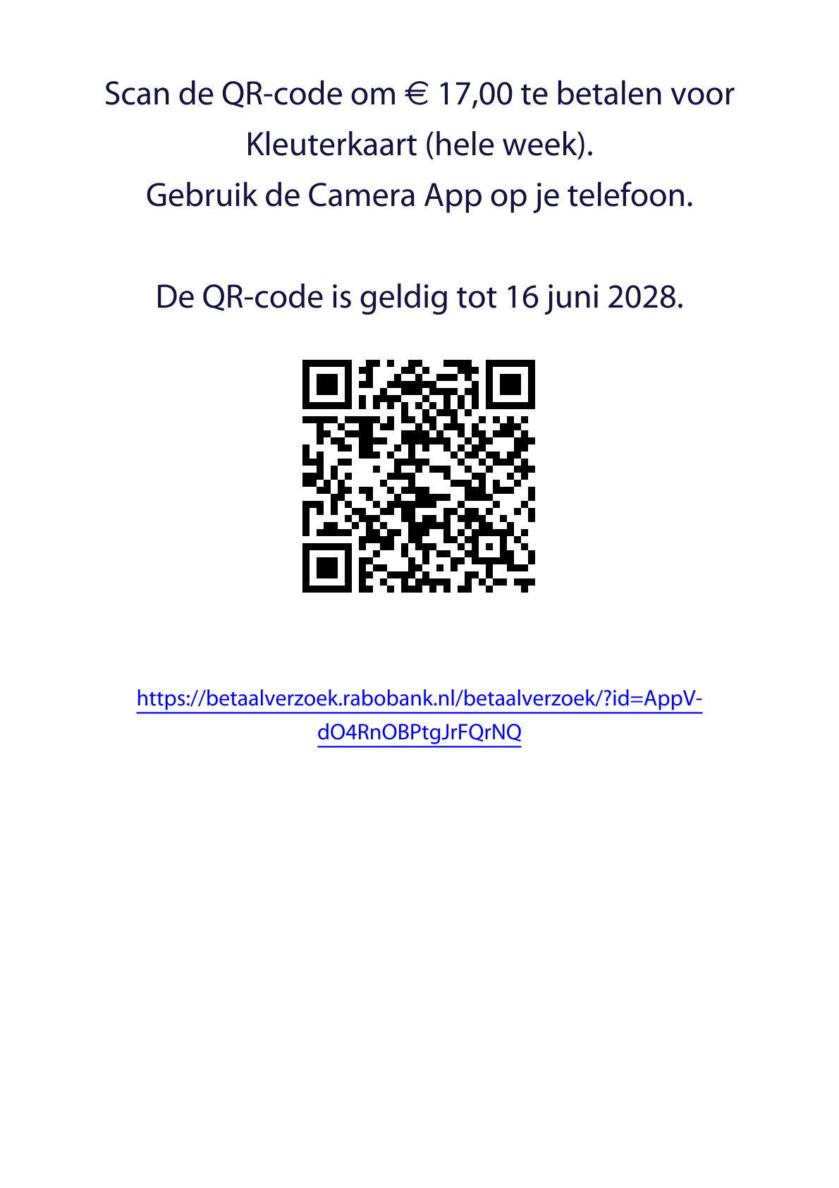 QR-code voor Kleuterkaart betaling