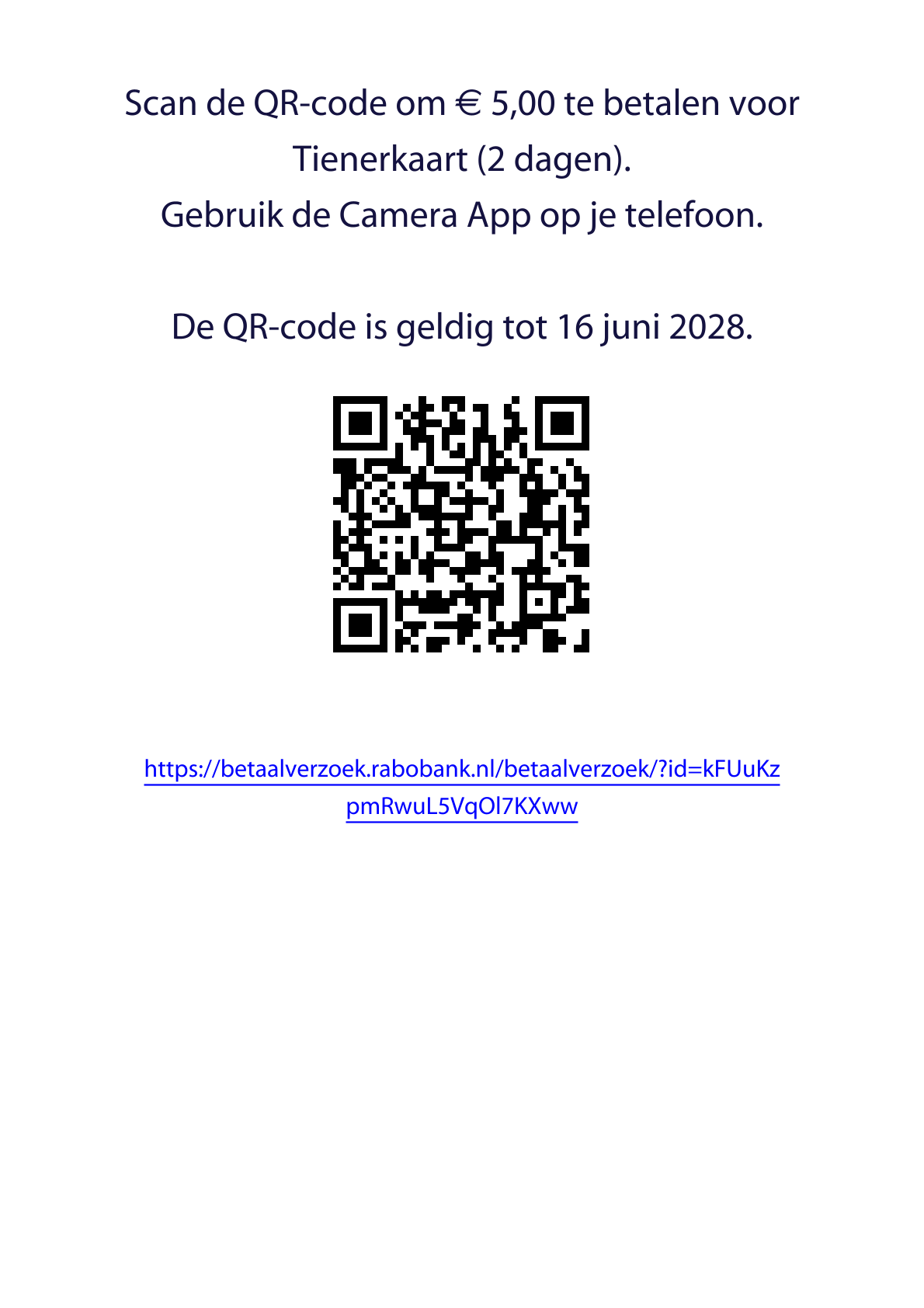 QR code voor Tienerkaart betaling